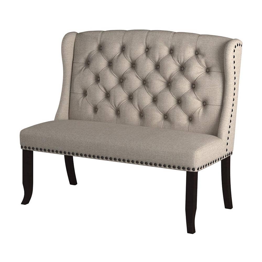Elegant Transitional 48" White Linen-Like Love Seat Bench