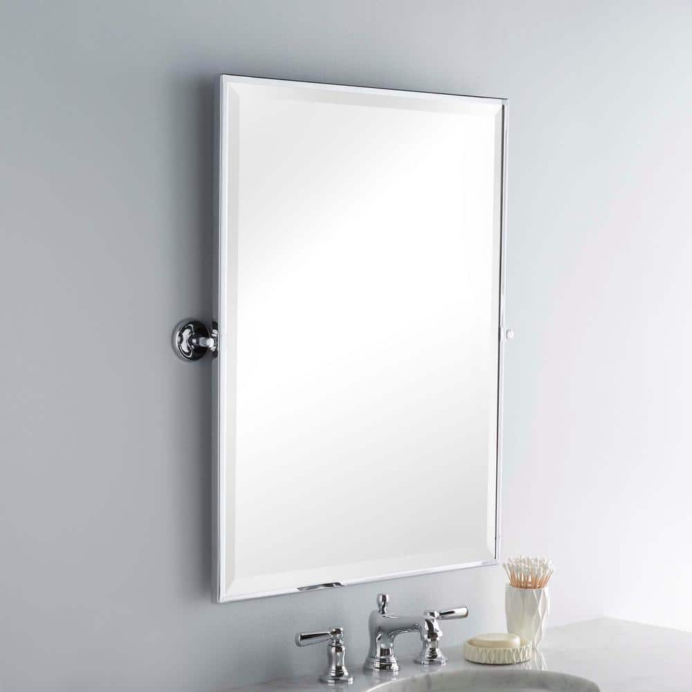 Elegant Chrome 25'' x 20.5'' Rectangular Metal Framed Vanity Mirror