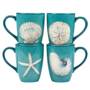 Ocean View 20 oz. Multi-Colored Earthenware Beverage Mugs (Set of 4)