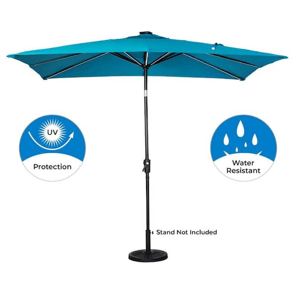 Sun-Ray 9 ft. x 7 ft. Rectangular Next Gen Solar Lighted Market Patio Umbrella in Teal