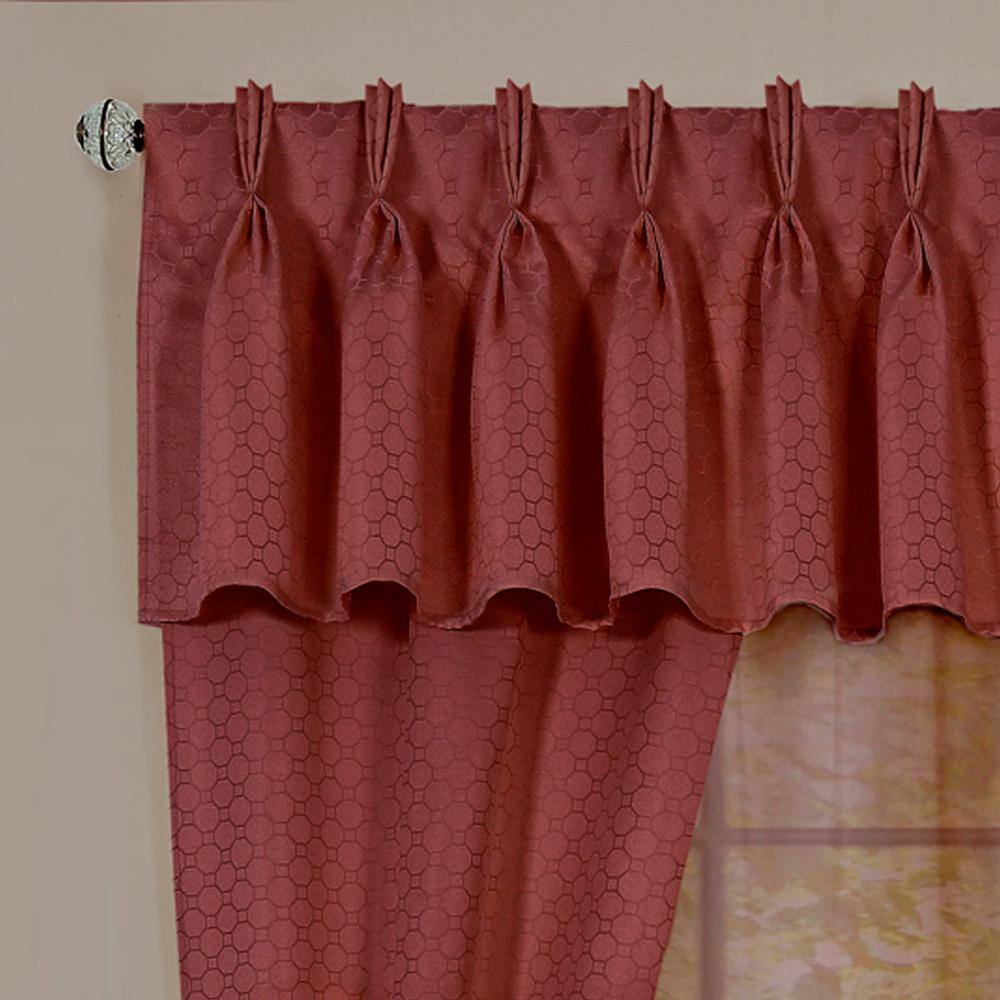 Marsala Pinch Pleat Geometric Curtain Set with Valance