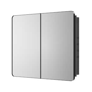 40 in. W x 32 in. H Rectangular Black Aluminum Alloy Framed Recessed/Surface Mount Medicine Cabinet with Mirror