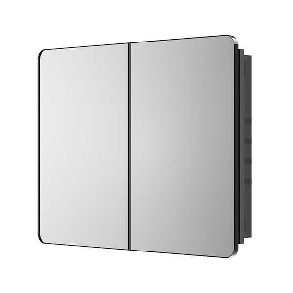 KeonJinn 40 in. W x 32 in. H Rectangular Black Aluminum Alloy Framed Recessed/Surface Mount Medicine Cabinet with Mirror