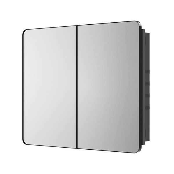 KeonJinn 40 in. W x 32 in. H Rectangular Black Aluminum Alloy Framed