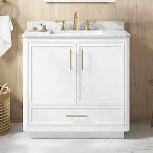 Tamsin 36 in. W x 19 in. D x 35 in. H Single Sink Bath Vanity in White with White Round Corner Engineered Marble Top