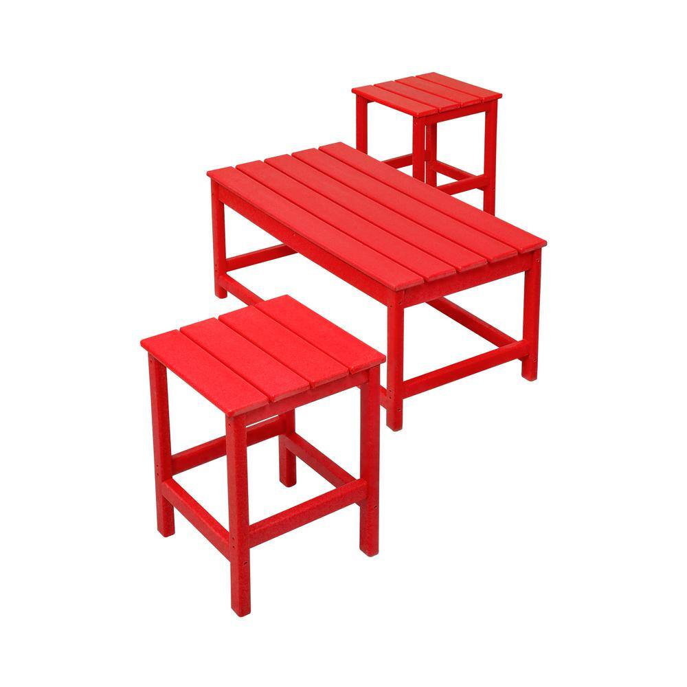 Red Adirondack 3-Piece Outdoor Coffee & Side Table Set