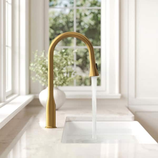 19.4 in. Professional High-Arc Kitchen Faucet, Single-Handle Pull-Down Sprayer with 360° Swivel in Brushed Gold