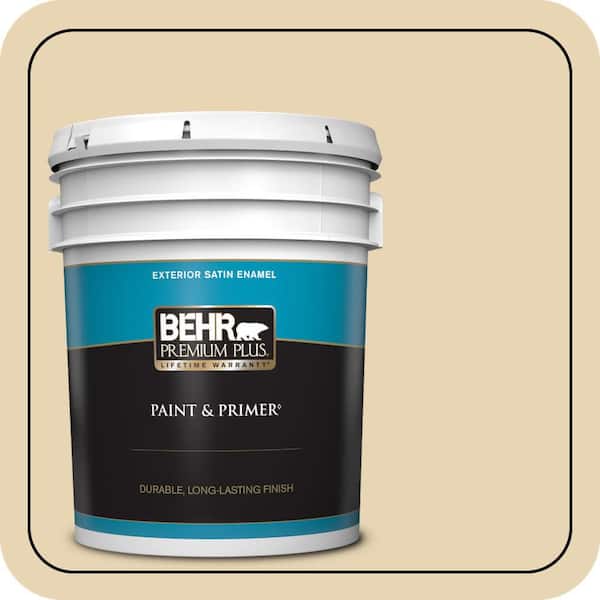BEHR PREMIUM PLUS 5 gal. #ICC-93 Champagne Gold Satin Enamel Exterior Paint & Primer