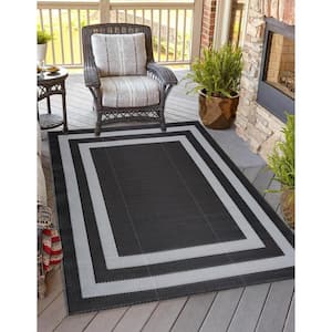 Paris Black and Gray 10 ft. x 14 ft. Folded Reversible Recycled Plastic Indoor/Outdoor Area Rug-Floor Mat