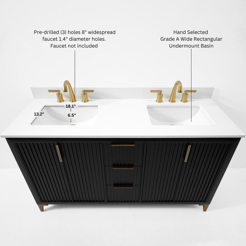 Turlington 60" Black Oak Vanity with White Quartz Top