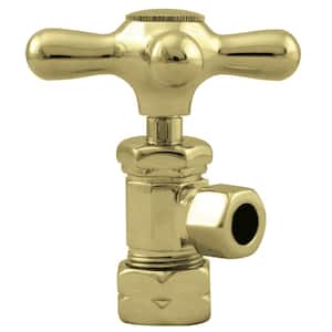 Cross Handle Angle Stop Shut Off Valve, 1/2 in. Copper Pipe Inlet with 3/8 in. Compression Outlet, Polished Brass