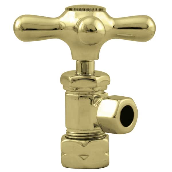 Westbrass Cross Handle Angle Stop Shut Off Valve, 1/2 in. Copper Pipe Inlet with 3/8 in. Compression Outlet, Polished Brass