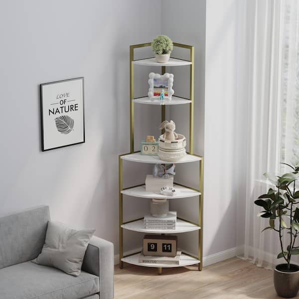 Tileon 6-Tier Corner Open Shelf, Freestanding Shelving Unit for Living Room Home Office Kitchen Small Space