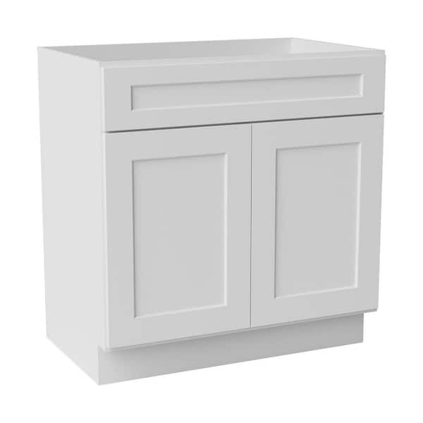30 in. W x 21 in. D x 34.5 in. H Ready to Assemble Solid Wood Shaker Sink Base Bath Cabinet in White