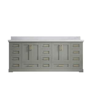 Boston 84 in. W x 22 in. D x 36 in. H Double Sink Bath Vanity in Evergreen with 2 in. Calacatta Nuvo Quartz Top