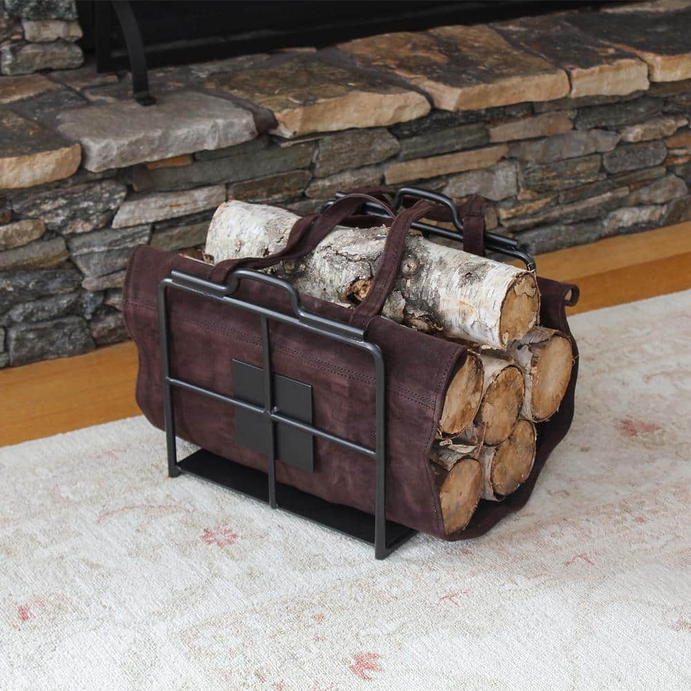 Graphite Powder Coated Steel Log Rack with Suede Carrier