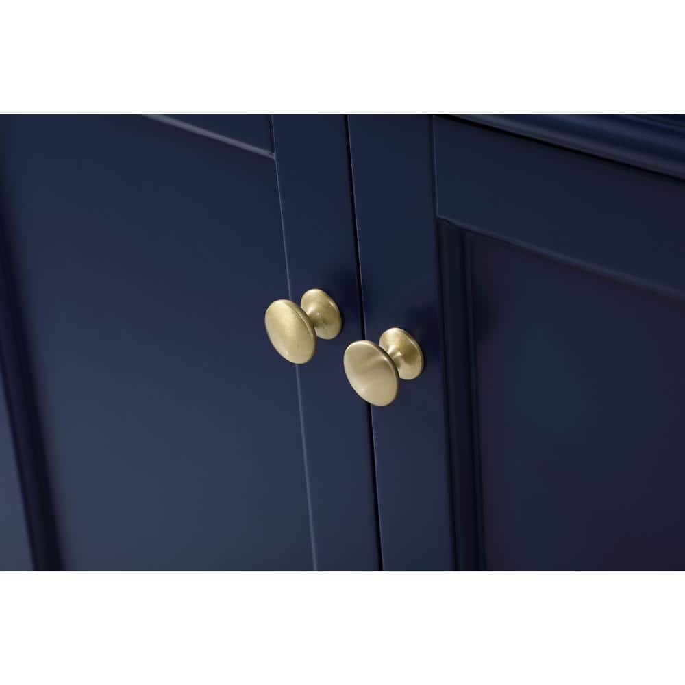 Blue Solid Wood MDF Marble Single Bathroom Vanity with Brushed Gold Hardware