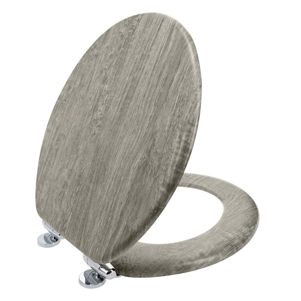 HOME + SOLUTIONS Round Distressed Wood Closed Front Toilet Seat in Gray