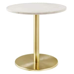 Viva Round White Marble Side Table in Brass White