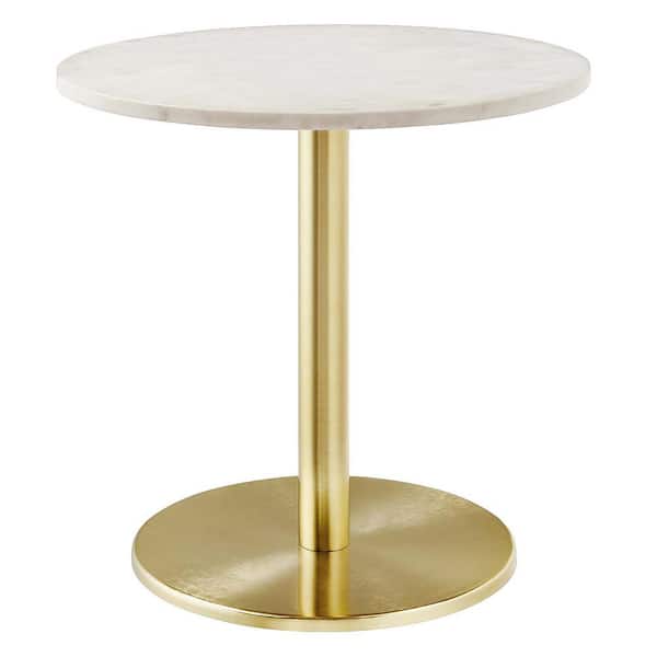 Viva Round White Marble Side Table in Brass White