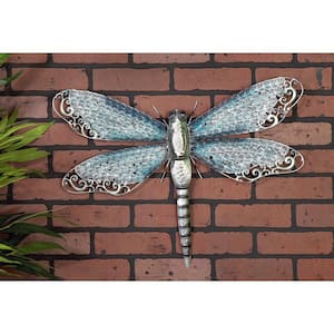 Metal Blue Indoor Outdoor Dragonfly Wall Decor