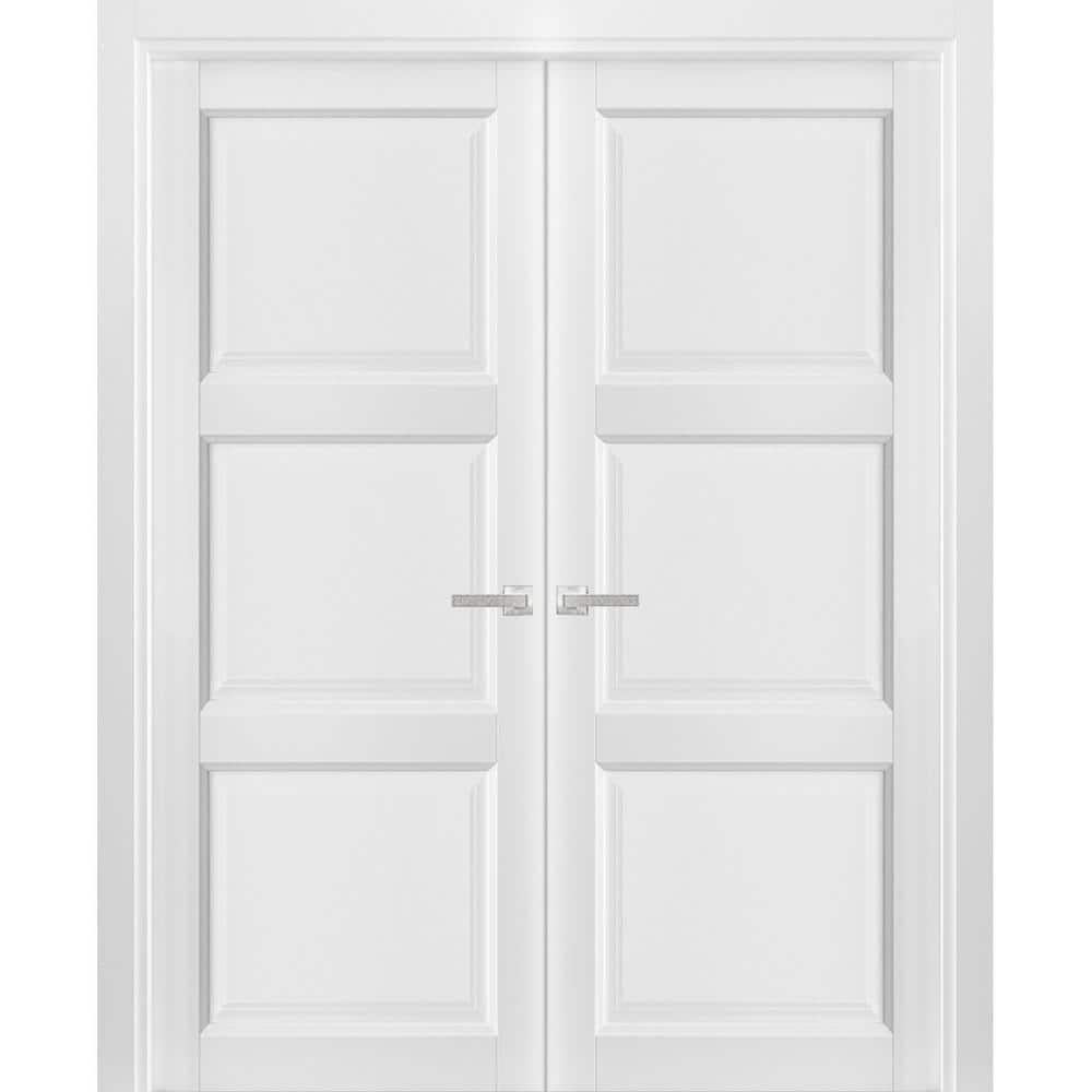 Lucia 2661 White Silk 80" x 60" French Double Panel Solid Wood Doors