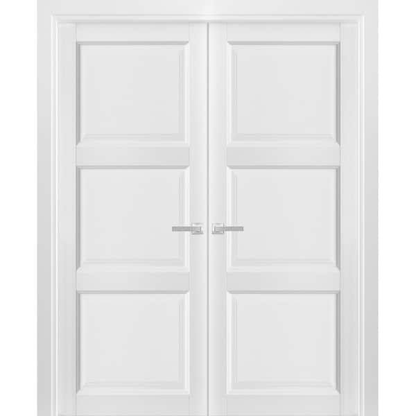 Sartodoors 64 in. x 84 in. 2 Panel White Finished Solid Wood Sliding Door with Hardware