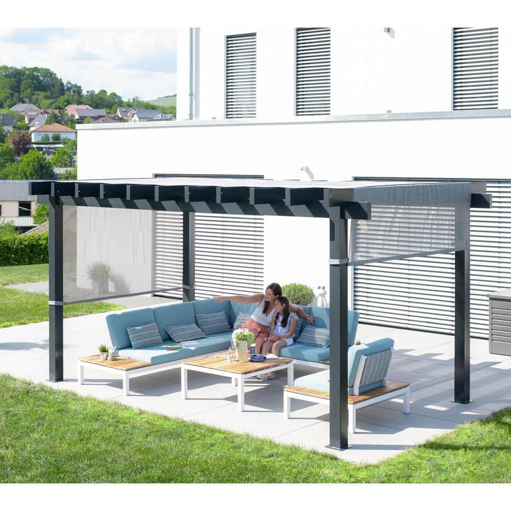 Yamba 10' x 16' Gray Aluminum Pergola with Fabric Canopy