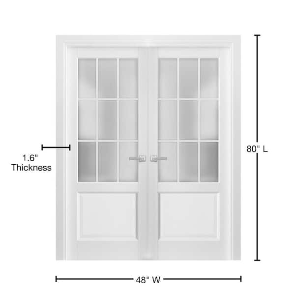 Sartodoors 48 in. x 80 in. Universal 3/4 Lite Frosted Glass Solid White Finished Pine Wood Double Prehung French Door with Hardware FELICIA3309DD-BEM-48 - The Home Depot