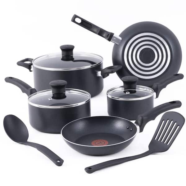 T-fal Essentials Aluminum Non-Stick Pots and Pans Cookware 10 Piece Set, Black