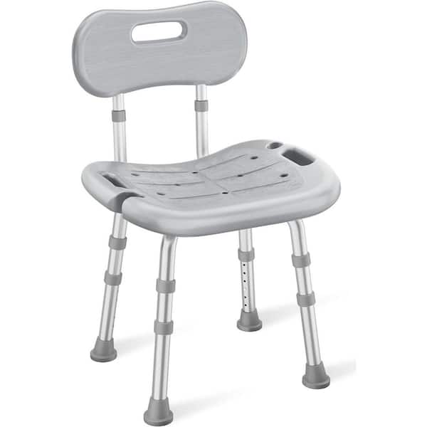 Safe Comfortable and Adjustable 18 Shower Chair for Elderly & Disabled 350 lbs. Capacity Freestanding with Back in Gray