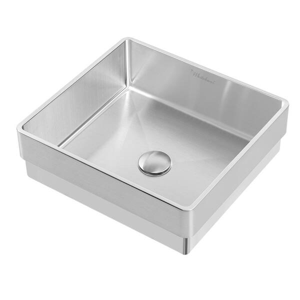 Whitehaus Collection Noah Plus 15-3/4 in. Semi-Recessed Drop-In Bathroom Sink in Brushed Stainless Steel with Matching Center Drain