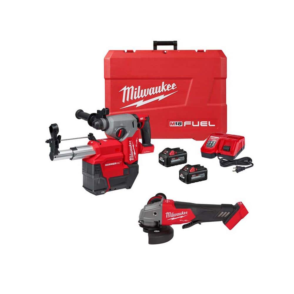 Milwaukee M18 FUEL ONE-KEY 18V Lithium-Ion Brushless Cordless in.  SDS-Plus Rotary Hammer W Extractor Kit w/M18 Angle Grinder  2914-22DE-2880-20 The Home Depot