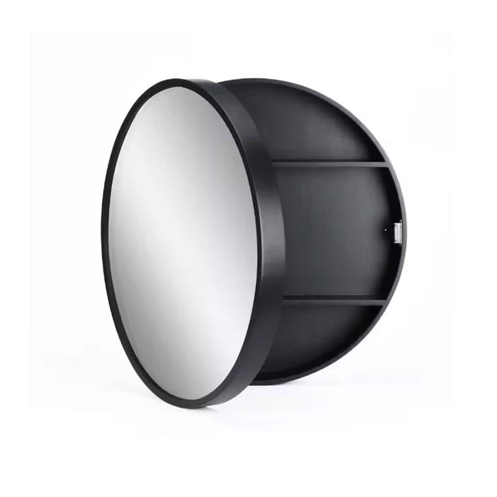 30 in. W x 30 in. H Black Aluminum Framed Round Wall Mount/Recessed Bathroo