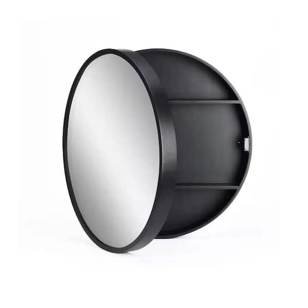 Unbranded 30 in. W x 30 in. H Black Aluminum Framed Round Wall Mount/Recessed Bathroom Medicine Cabinet with Mirror