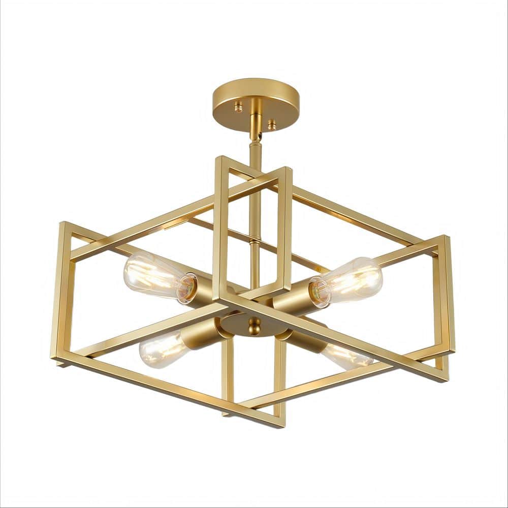 4-Light 18.9 in. Industrial Farmhouse Matte Gold Semi Flush Mount Cage Ceiling Light Fixture for Kitchen, Dining Room price history on PriceWatchPro
