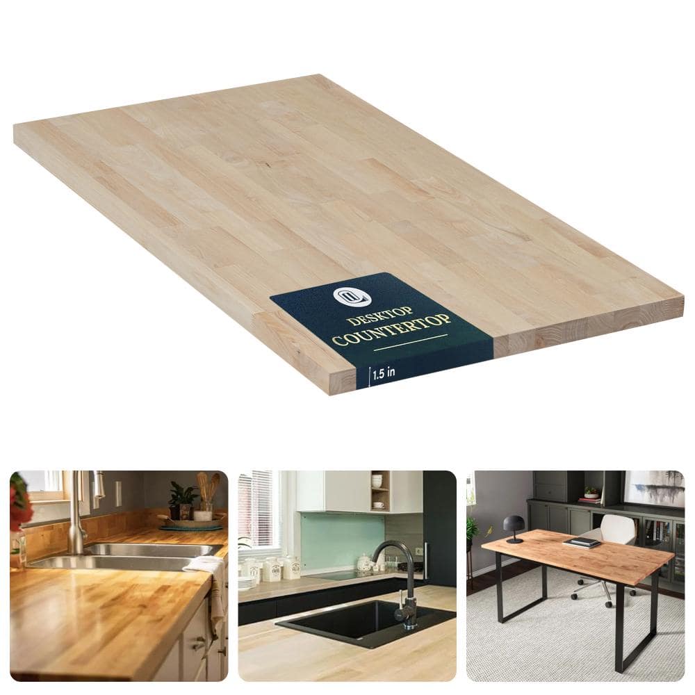 mochidom　Natural Wood Counter Hampton Bay 12 ft. L x 25 in. D x 1.50 in. T Unfinished Birch