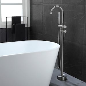 Boger 2-Handle Freestanding Floor Mount Roman Tub Faucet Bathtub Filler with Hand Shower in Brushed Nickel