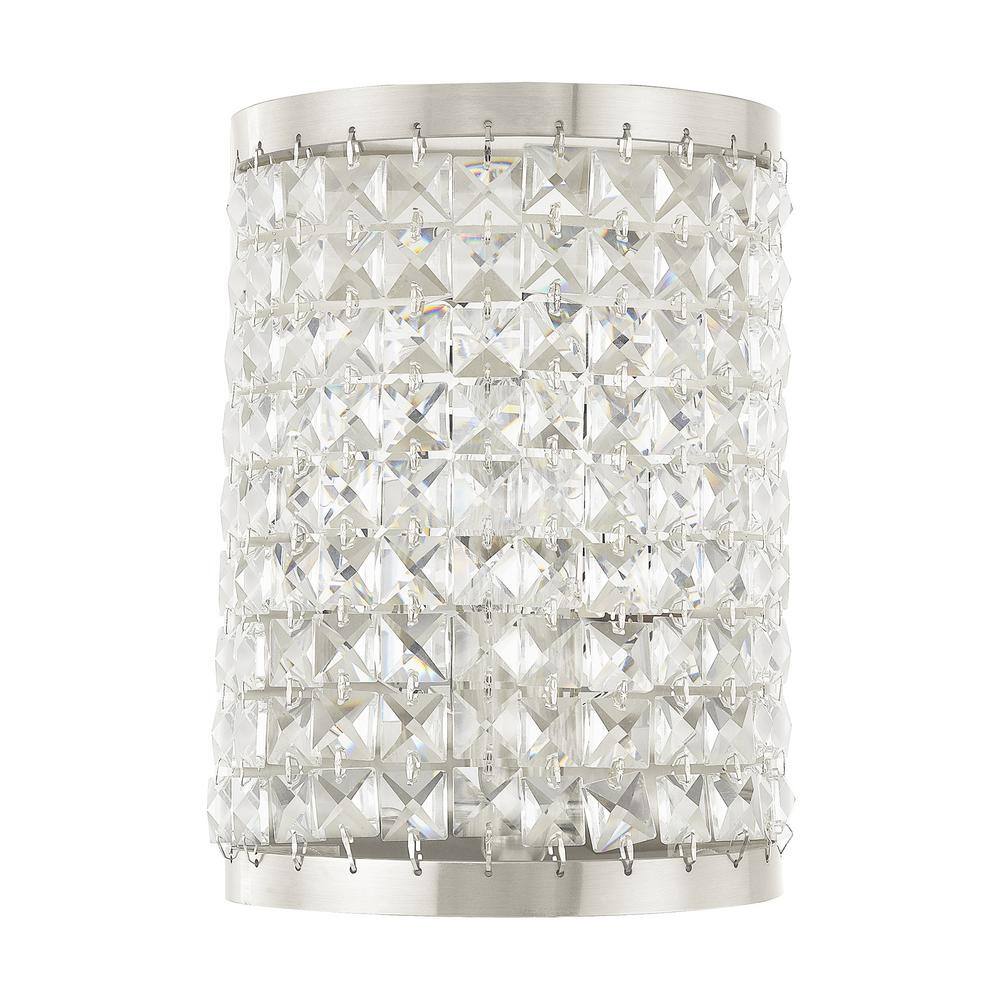 Brushed Nickel 1-Light Sconce with Clear Crystal Shade