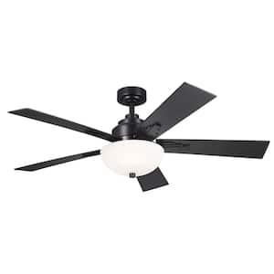 Vinea 52 in. Indoor Satin Black Downrod Mount Ceiling Fan with Integrated LED with Wall Control Included