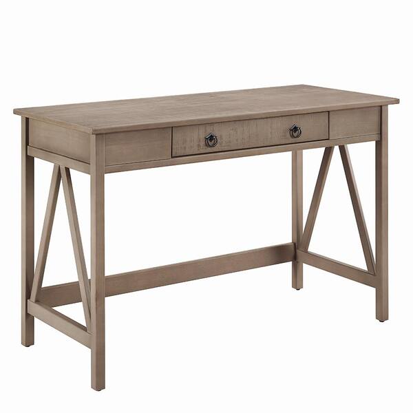 Linon Home Decor 46 in. Rectangular Rustic Gray 1 Drawer Writing Desk with Built-In Storage