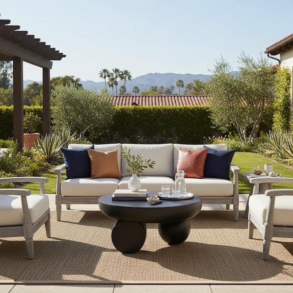 Relland Modern Patio Black Round Stone Indoor & Outdoor Coffee Table, Magnesium Oxide(MGO)