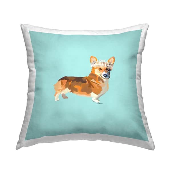 Stupell Industries Royal Corgi on Turquoise Blue Print Polyester 18 in. x 18 in. Throw Pillow