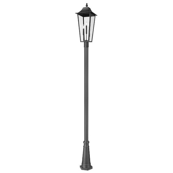 Gannon 3-Light Black Stainless Steel Hardwired Outdoor Marine Grade Post Light Set with no bulbs included