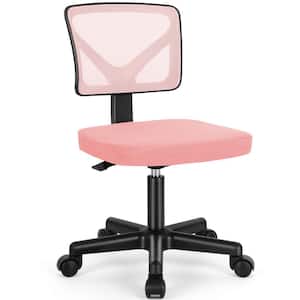 Mesh Back Adjustable Height Ergonomic Armless Computer Office Chair in Pink for Small Spaces