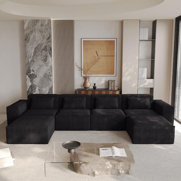 長袖トップス 男女兼用 カップル 個性的 モード アメリカン J&E Home 149.62 in. Square Arm Velvet Fabric U-Shaped