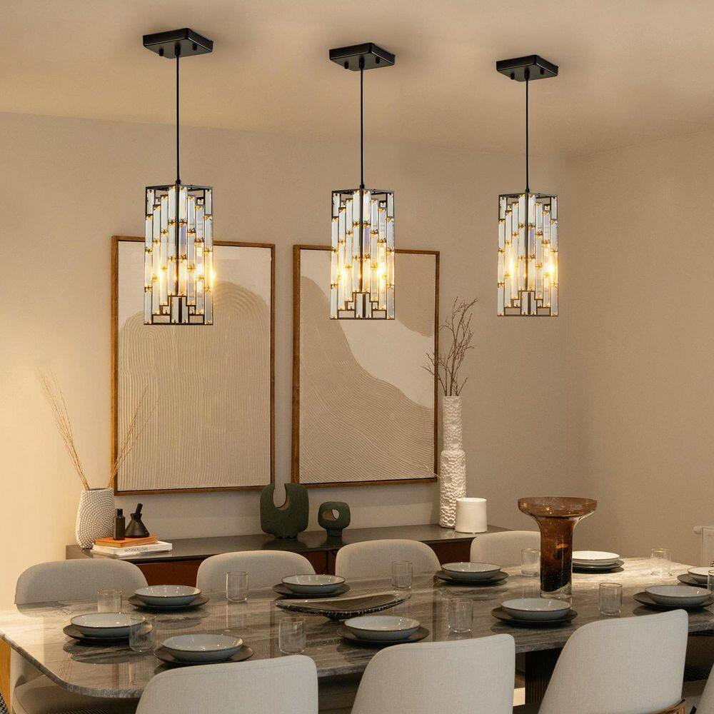 Crisora 4 in. 1-Light Black Finish Modern Crystal Prism Design Pendant Chandelier for Dining Room,Kitchen Island(3 Pack) price history on PriceWatchPro
