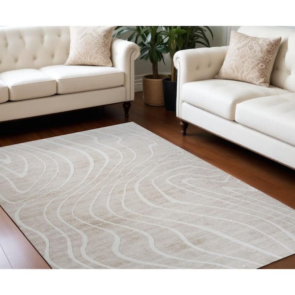8 ft. x 11 ft.Beige and Ivory Abstract Distressed Area Rug