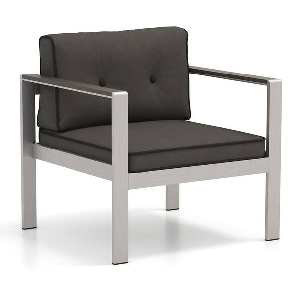 Costway Metal Outdoor Dining Chair with Gray Cushion 1-Pack