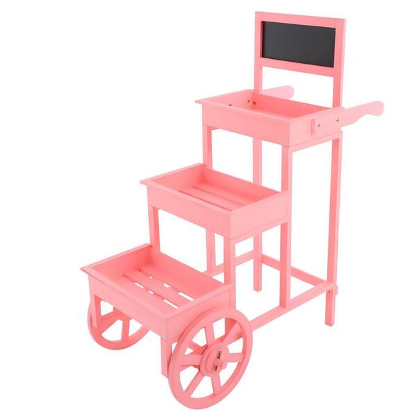 40 in. x 39 in. Pink 3-tier Garden Balcony Decorative Stand Flower Display Stand with Movable Wheels and Blackboard